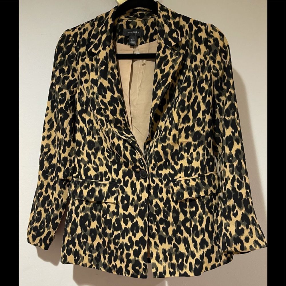 New Halogen Nordstrom Taupe Animal Print Leopard One Button Blazer XXS Petite - Picture 2 of 12